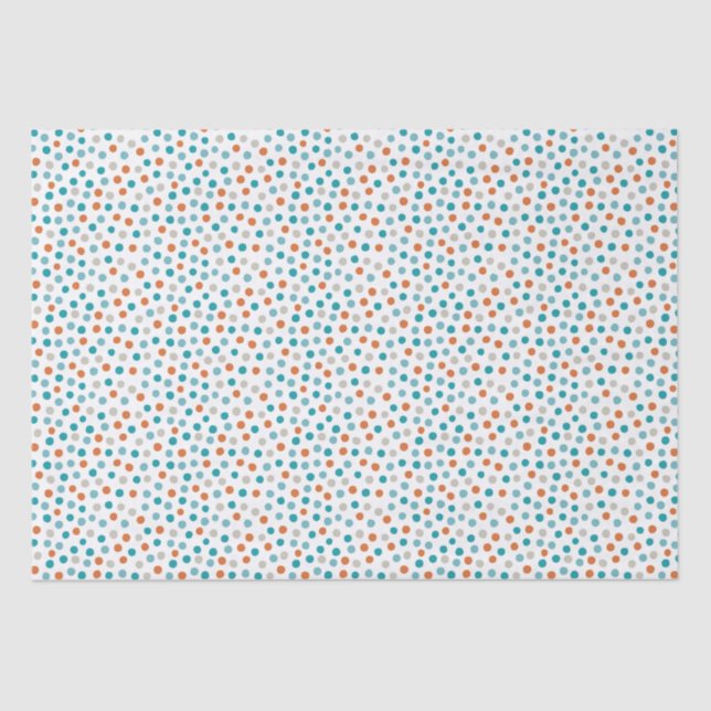 Papel De Seda Puntos de polka verde azulados, azules y Naranjas  (Anverso)