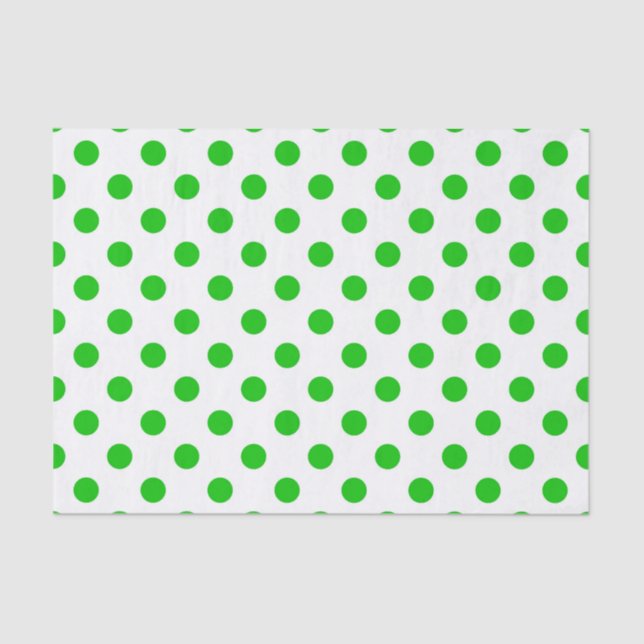 Papel De Seda Puntos de polka verde de fondo blanco (Anverso)