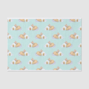 PAPEL DE SEDA PUNTOS DE POLKA VERDE Y BLANCA CON BEBÉ DORMIDO