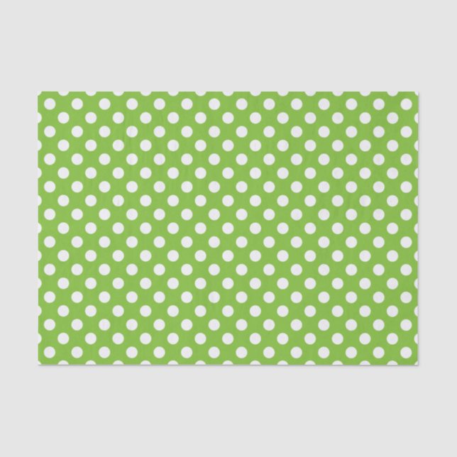 Papel De Seda Puntos de polka verde y blanco (Anverso)
