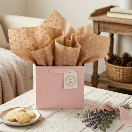 Papel De Seda Puntos Rosados de Verano Ligero Sobre Kraft Marrón