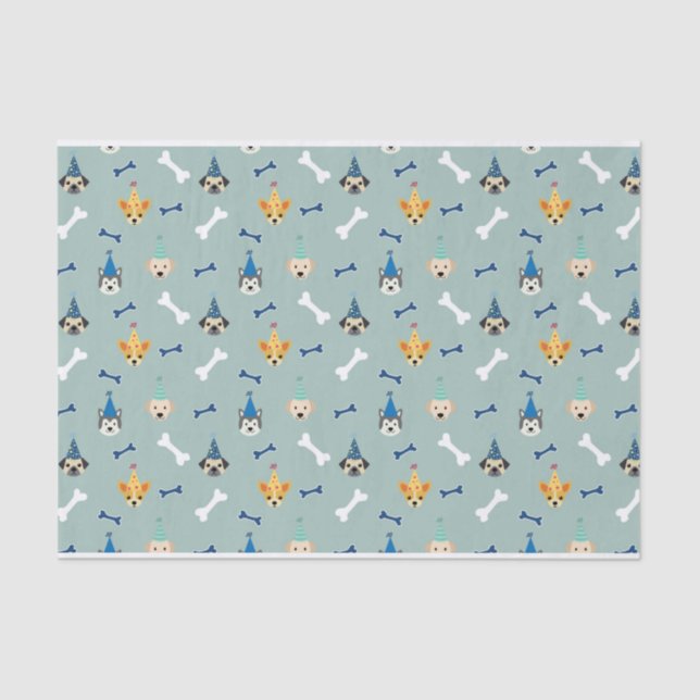 Papel De Seda Puppy Paw-ty, Partido del Cumpleaños del Perro, Go (Anverso)