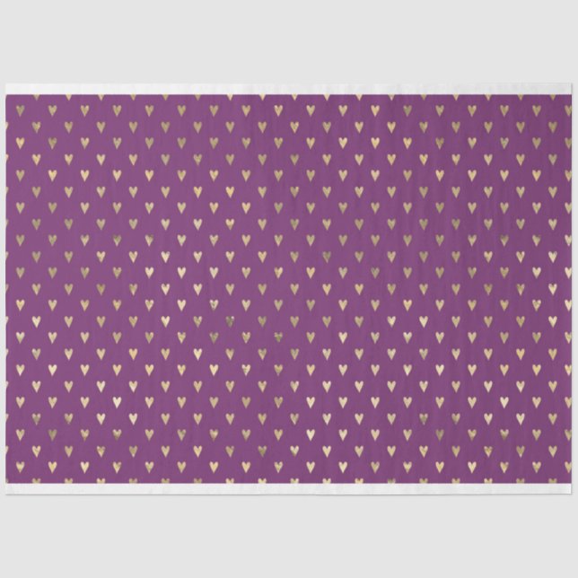 PAPEL DE SEDA PURPLE CON PATRONES DE CORAZÓN ORO (Anverso)