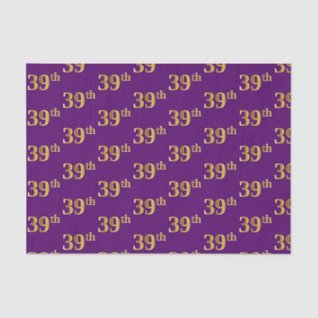 Papel De Seda Purple, Faux Gold 39th (39º) Evento (Anverso)