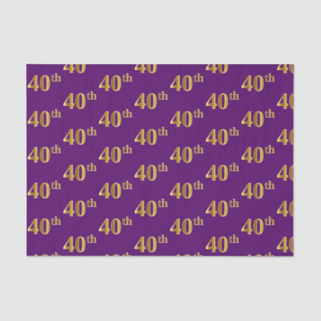 Papel De Seda Purple, Faux Gold 40th (cuadragésimo) Evento (Anverso)