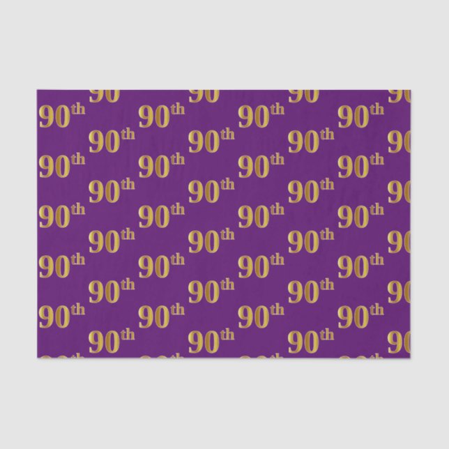 Papel De Seda Purple, Faux Gold 90th (Ninetieth) Event (Anverso)