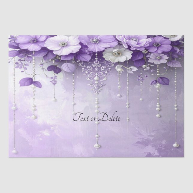 Papel De Seda Purple Flowers with Dangling Pearls Tissue Paper (Anverso)