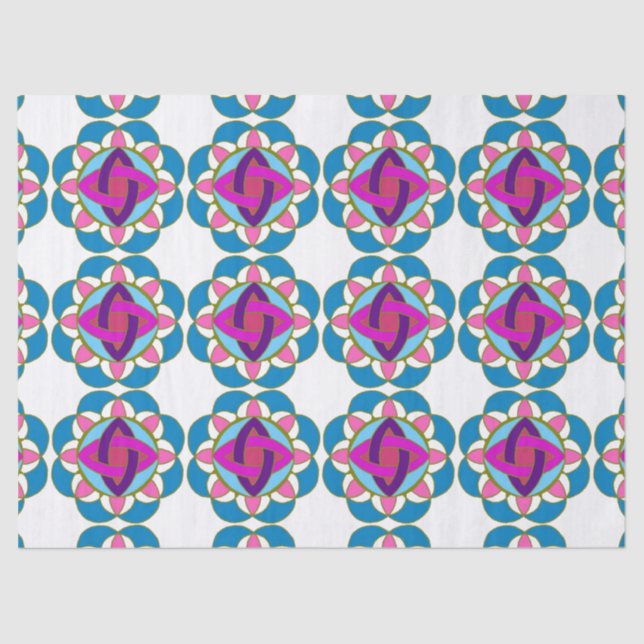 Papel De Seda Purple Fuchsia Blue Pink Verde azulado Mandala Dec (Anverso)