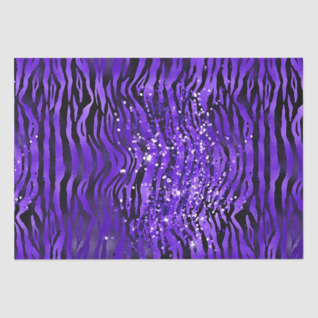 Papel De Seda Purple Glam Zebra Stripes Glitter Sparkle Design (Anverso)