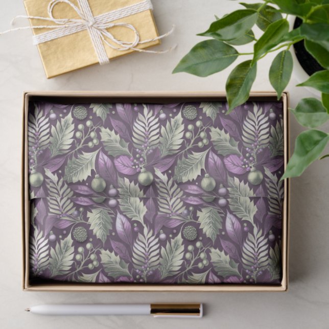 Papel De Seda Purple Green Christmas Pattern#22 ID1009 (Regalo )