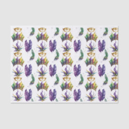 PAPEL DE SEDA PURPLE GREEN GOLD MARDI GRAS MASKS FEATHERS