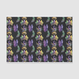 PAPEL DE SEDA PURPLE GREEN GOLD MARDI GRAS MASKS FEATHERS