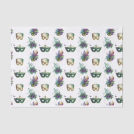 PAPEL DE SEDA PURPLE GREEN GOLD MARDI GRAS MASKS FEATHERS