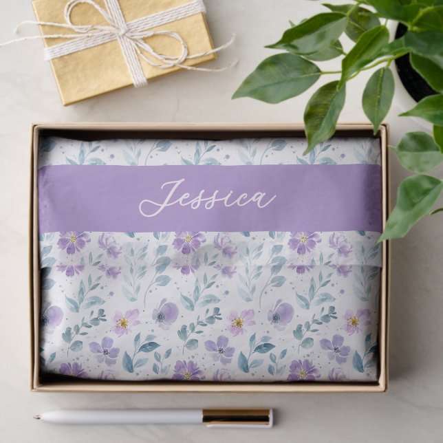 Papel De Seda Purple Green Watercolor Wildflower Name (Regalo )