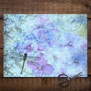 Papel De Seda Purple Hydrangea Dragonfly Postmark Decoupage