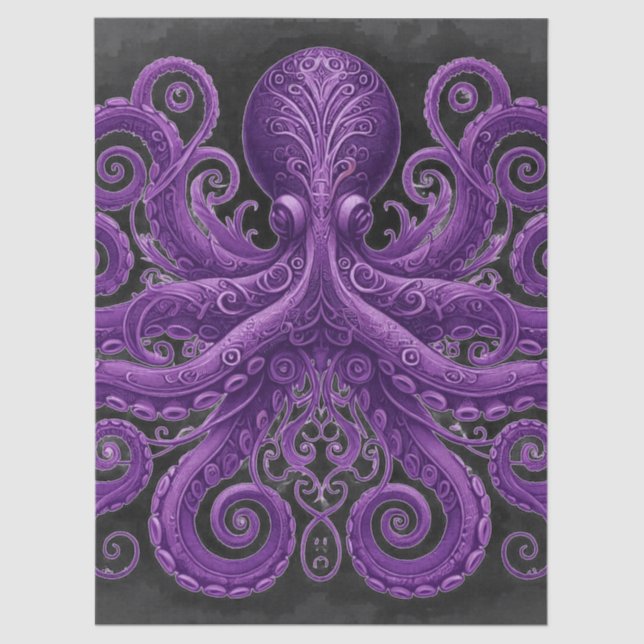 Papel De Seda Purple Octopus Victorian Steampunk Kraken  (Anverso)