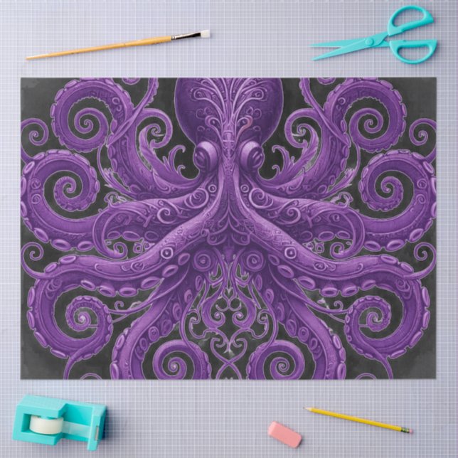 Papel De Seda Purple Octopus Victorian Steampunk Kraken  (Artesanía)