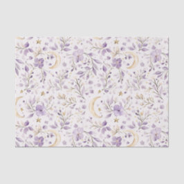 Papel De Seda Purple White Moons & Stars Floral Baby Shower