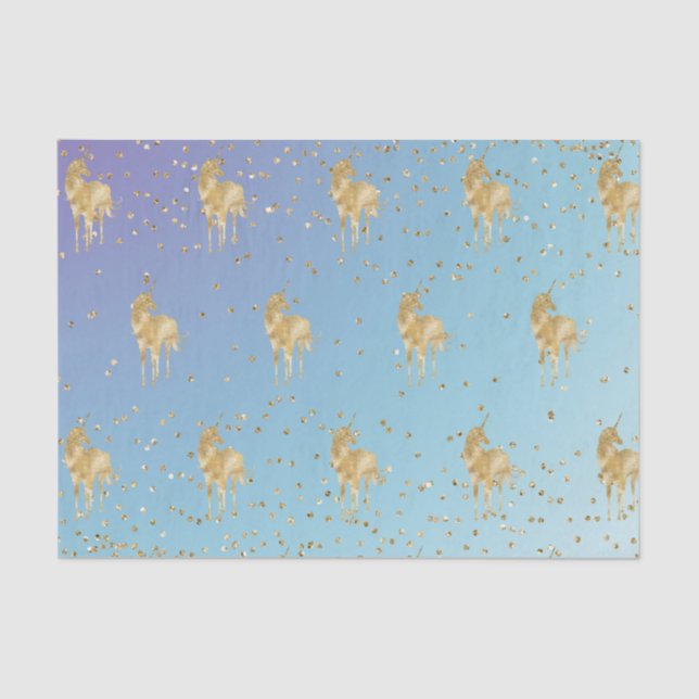 Papel De Seda Púrpura Aqua Gold Sparkle Unicorn (Anverso)
