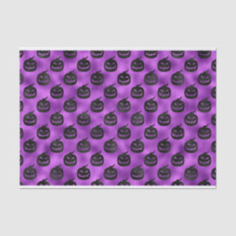 PAPEL DE SEDA PÚRPURA HALLOWEEN CON PUMPKINAS NEGRAS