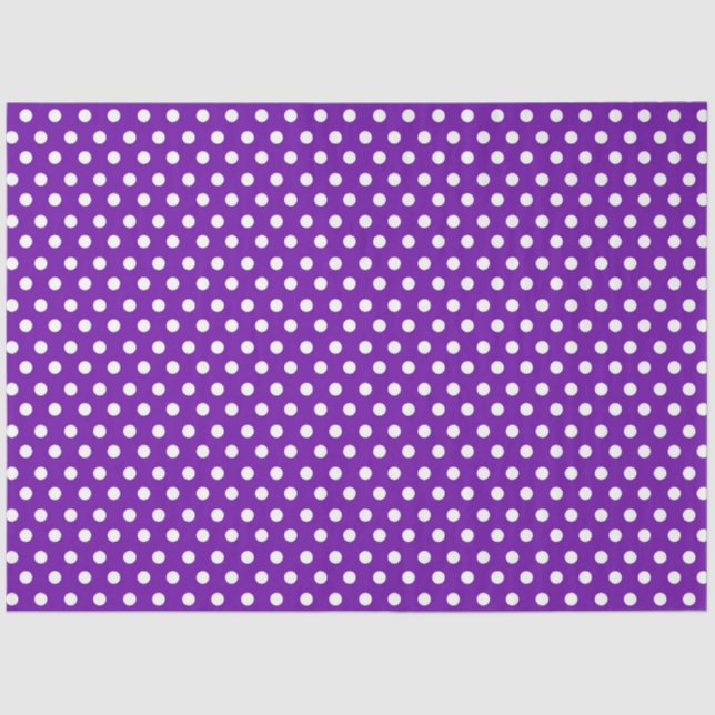 Papel De Seda Púrpura oscuro con puntos de Polka blanco (Anverso)