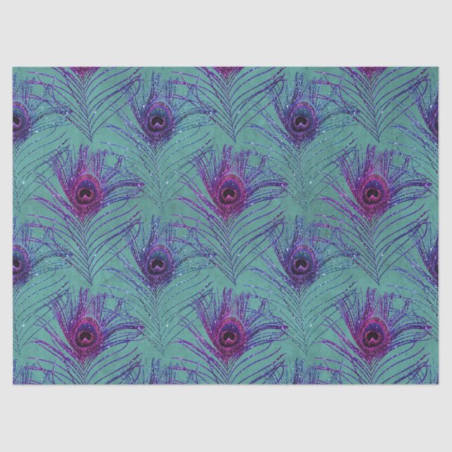 Papel De Seda Púrpura pluma de pavo real en Verde azulada descom (Anverso)