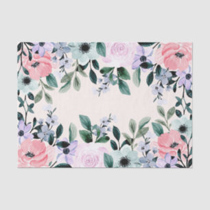 Papel De Seda Púrpura rosa y acuarela floral verde