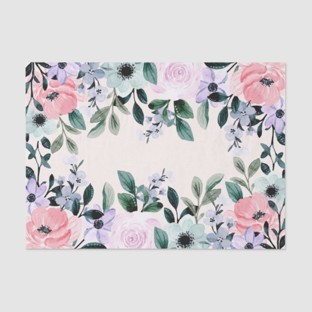 Papel De Seda Púrpura rosa y acuarela floral verde (Anverso)