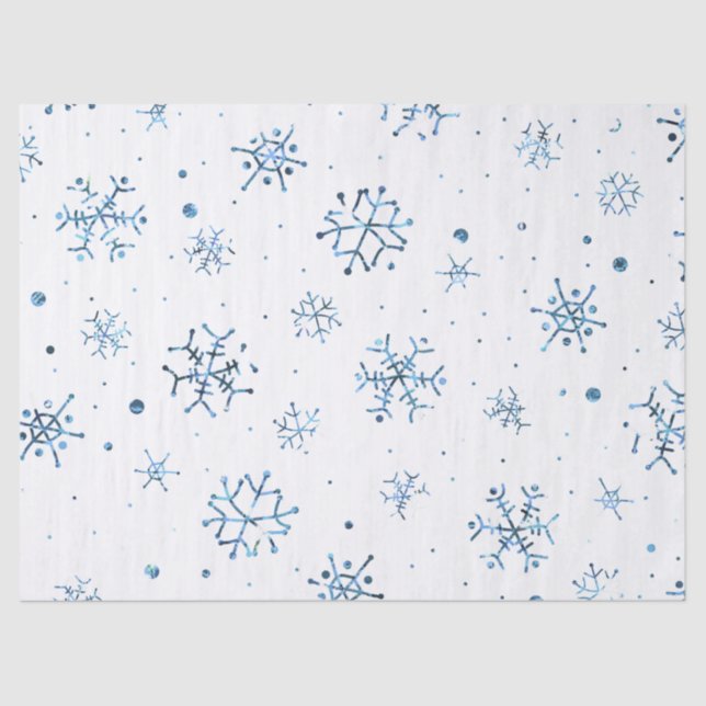Papel De Seda Purpurina azul Snowflakes (Anverso)