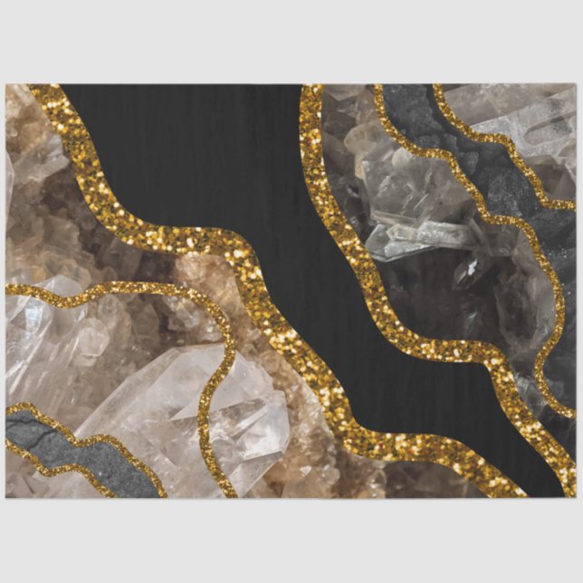 Papel De Seda Purpurina de Geode de Agate de Oro y Negro (Anverso)