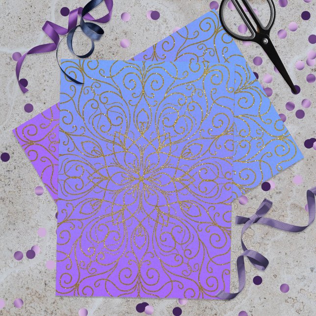 Papel De Seda Purpurina De Oro Mandala En Gradiente De Púrpura A (Subido por el creador)