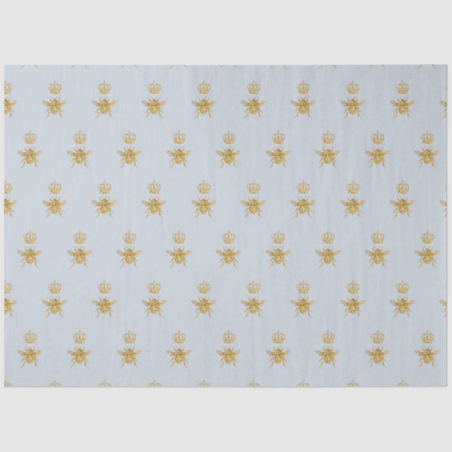 Papel De Seda Purpurina de oro Reina Bee Crown Dusty Bebé Azul (Anverso)