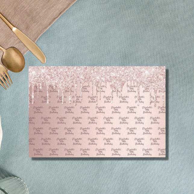 Papel De Seda Purpurina de oro rosa de cumpleaños gotea monogram (Subido por el creador)