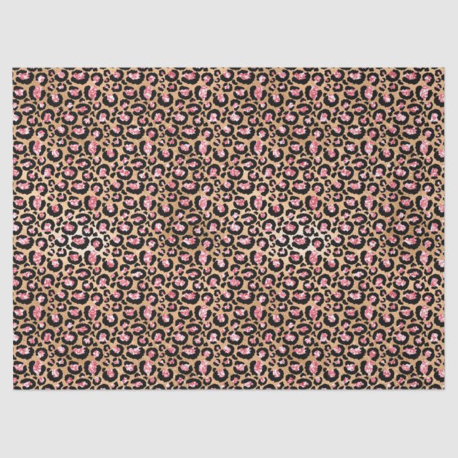Papel De Seda Purpurina de oro rosa Leopardo impresión animal  (Anverso)