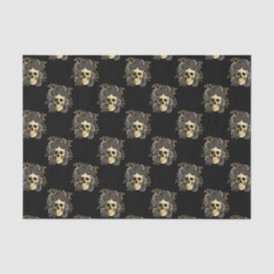 Papel De Seda Purpurina de Rosas Gothic Skull Black & Gold