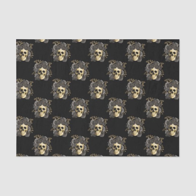 Papel De Seda Purpurina de Rosas Gothic Skull Black & Gold (Anverso)