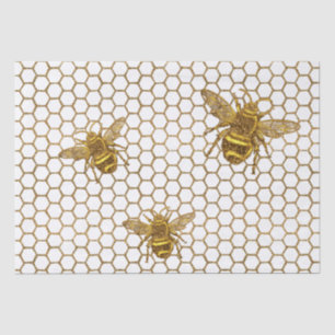 Papel De Seda Purpurina Faux Gold Abejas Hexagon Beehive Gold