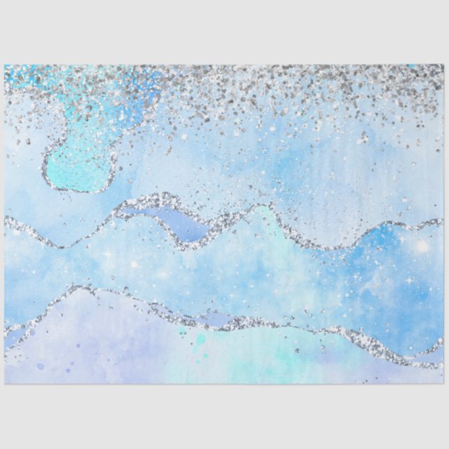 Papel De Seda Purpurina Luxe Blue Marble & Silver (Anverso)