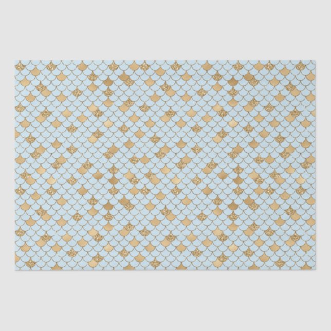 Papel De Seda Purpurina Mermaid Blue Gold Sparkle (Anverso)