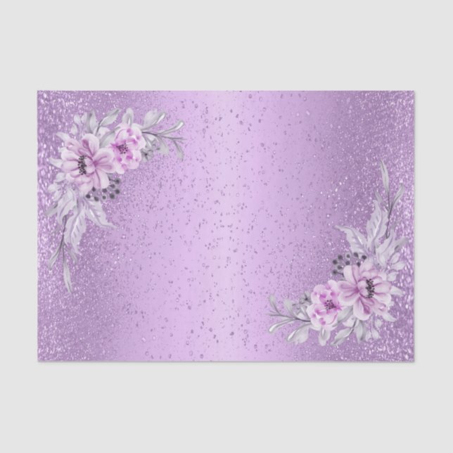 Papel De Seda Purpurina morado de lavanda con flores florales (Anverso)