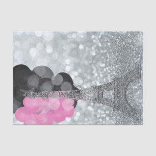 Papel De Seda Purpurina plateada y globos Paris Torre Eiffel Fie