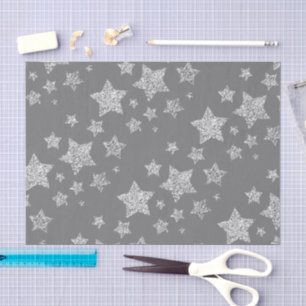 Papel De Seda Purpurina plateado chispa Estrellas patrón gris cl