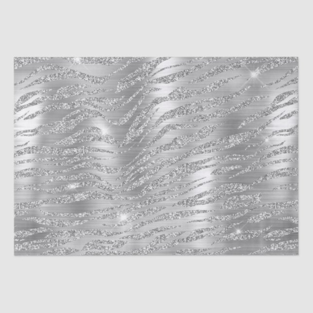 Papel De Seda Purpurina plateado elegante Patrón de tigres salva (Anverso)