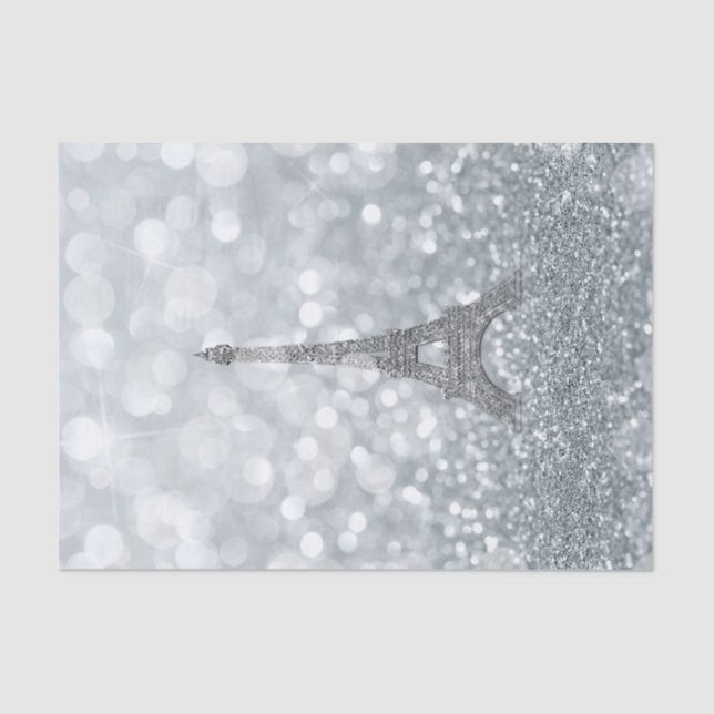 Papel De Seda Purpurina plateado Sparkle Bling Eiffel Tower Fies (Anverso)