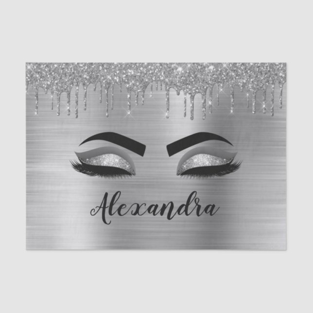 Papel De Seda Purpurina plateado Sparkle Eyelashes Monograma Nom (Anverso)