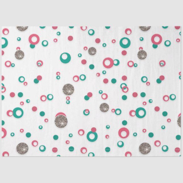 Papel De Seda Purpurina retro Red Green SilverPolka Dots Navidad (Anverso)