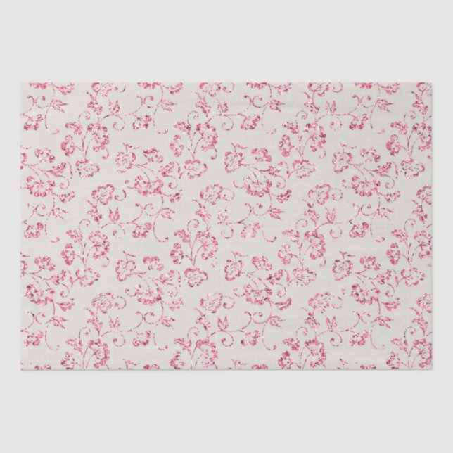 Papel De Seda Purpurina rosa romántico Boda floral (Anverso)