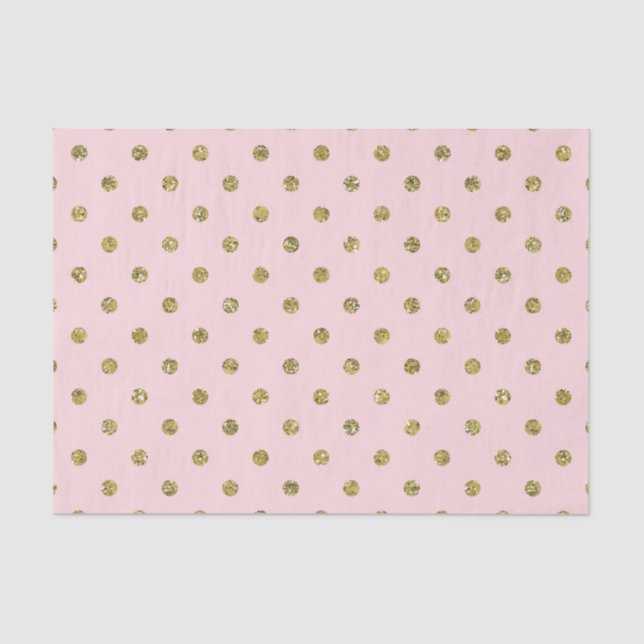 Papel De Seda Purpurina rosada y dorada Sparkle Polka Dots Moda  (Anverso)
