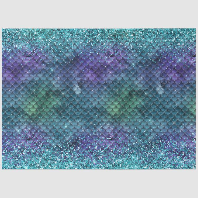 Papel De Seda Purpurina Verde azulado Aqua Purple Mermaid Sparkl (Anverso)