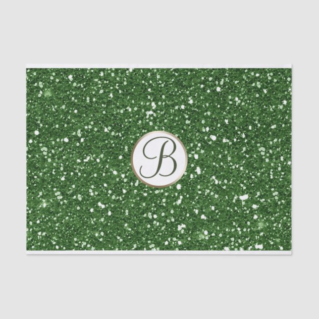 Papel De Seda Purpurina verde Esparkle Glam Monograma Personaliz (Anverso)